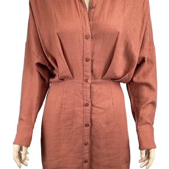 Abercrombie & Fitch Button-Up Linen-Blend Dress Size Small Rust Long SLeeve - Picture 7 of 8